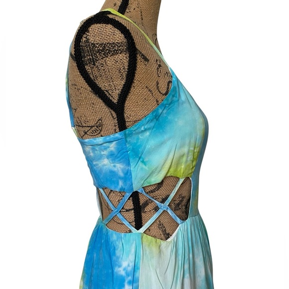 Cotton Candy Tie Dye Blue Green Cut Out Summer Mini Dress Size Medium - Picture 8 of 16